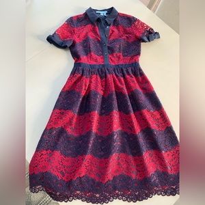 Draper James Blue and Pink Striped Lace Dress